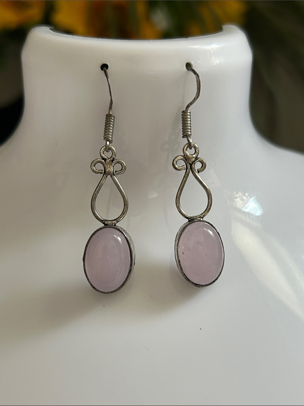 Pink Rose Quartz Gemstone Drop Dangle Earrings